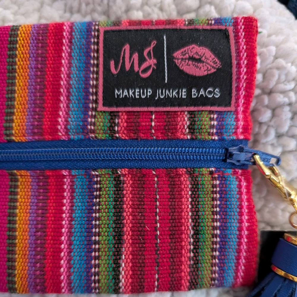 Colorful Striped Mini Makeup Junkie Bag with Tassel - Picture 2 of 4